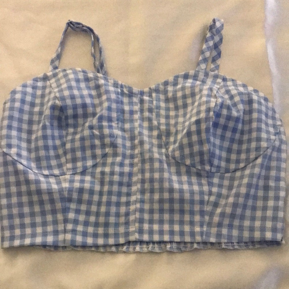 Blue and White Crop Bustier Tank Top